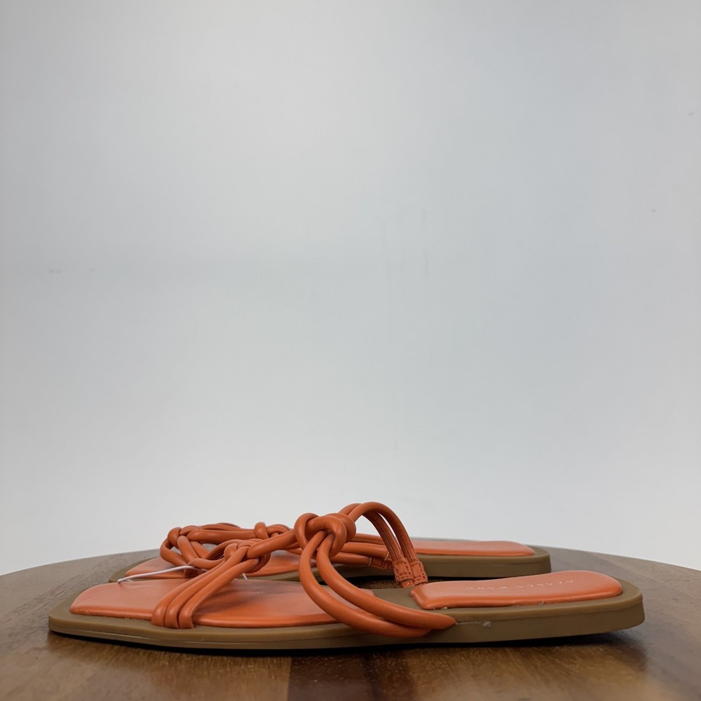 New Womens Azalea Wang Stetson Orange Faux Leather Slip On Slides Sandal Size 10 - Picture 3 of 8
